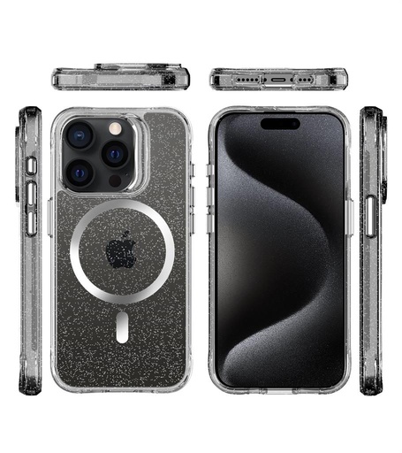 Apple iPhone 15 Pro TOKO Pure Glitter MagSafe hátlap tok (Ezüst)