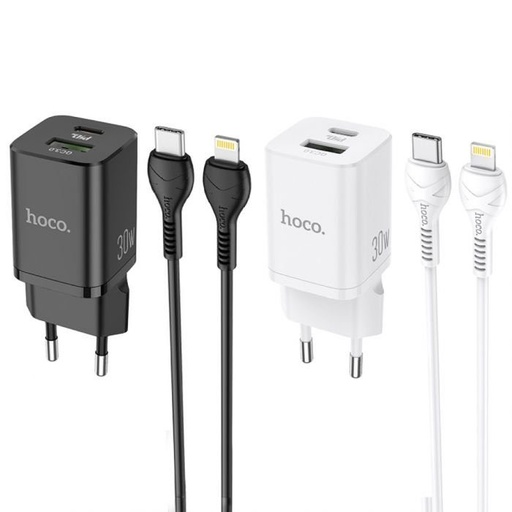 Hoco N13 hálózati gyorstöltő (QC + PD csatlakozó) PD lightning kábel, PD 30W + QC 3.0, fehér