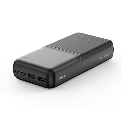 XO PR252 power bank 20000mAh (fekete) – LED kijelző, 2×USB kimenet, Type-C és microUSB bemenet