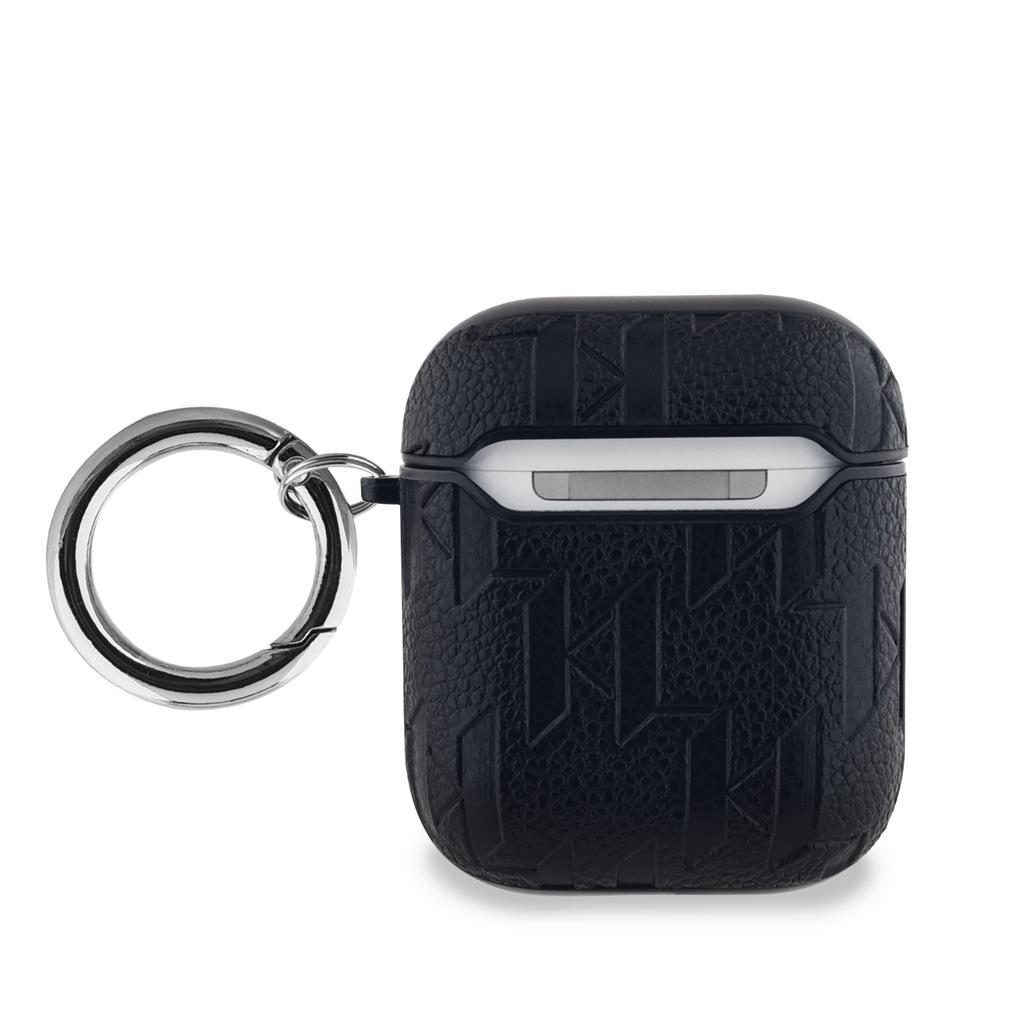 Apple AirPods / AirPods 2 Karl Lagerfeld PU Embossed Karl and Choupette Heads tok (Fekete) - KLA2PGKCPK