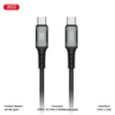 XO NB-Q267 mágneses USB-C–USB-C adatkábel (Fekete) – 1 m, fonott kivitel, 60W