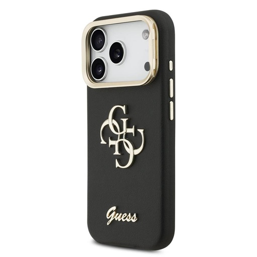 Guess PU Grained 4G Logo Stand Camera Frame iPhone 17 Pro (Fekete)