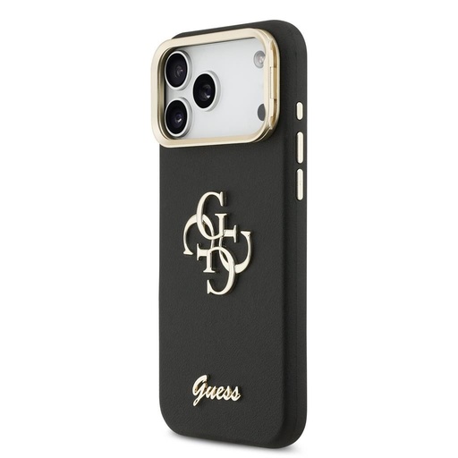 Guess PU Grained 4G Logo Stand Camera Frame iPhone 17 Pro Max (Fekete)