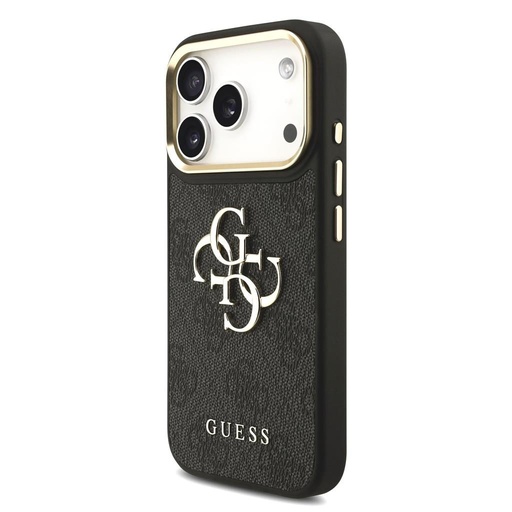 Guess PU Leather 4G Metal Logo Gold Frame iPhone 17 Pro (Fekete)