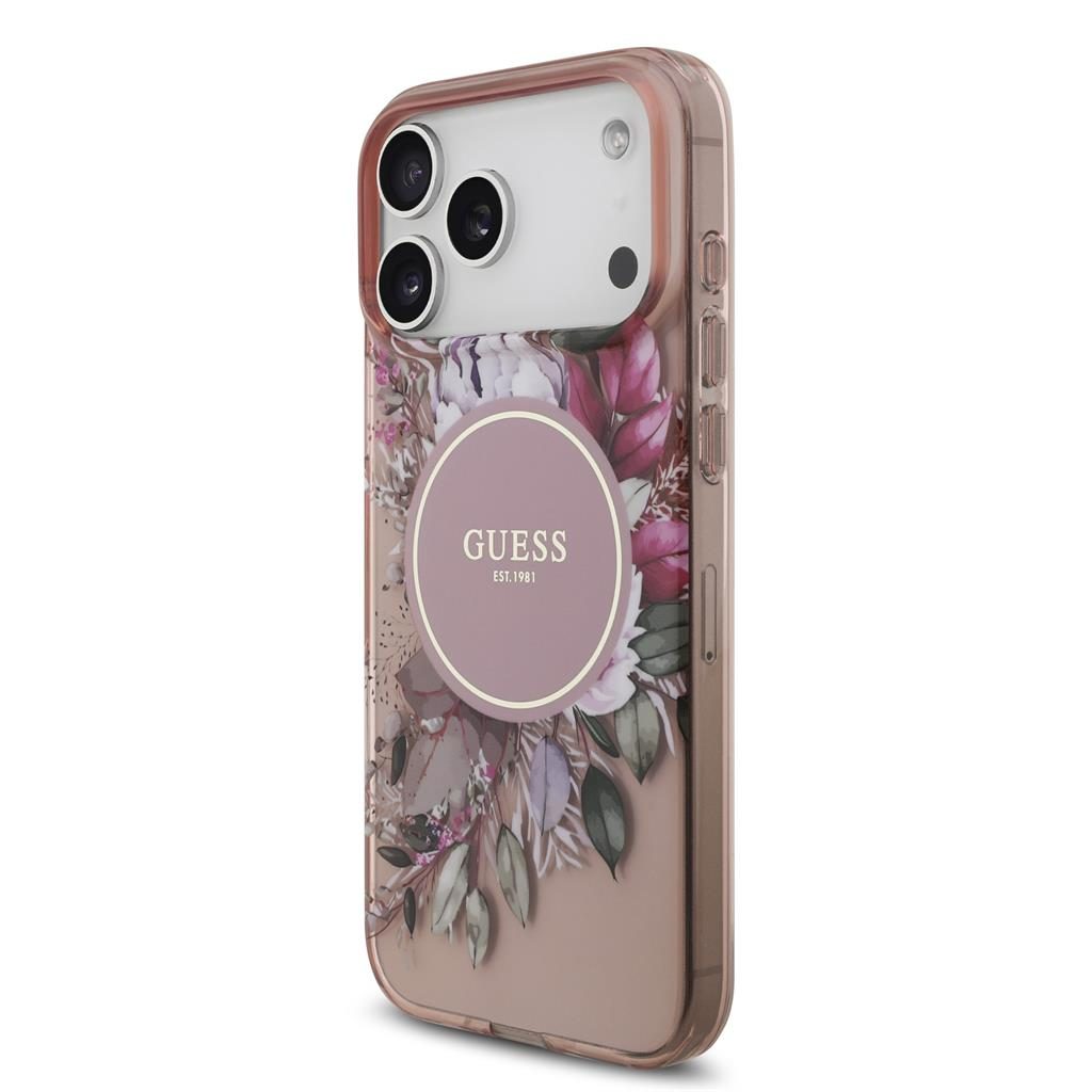 Guess IML Flowers Strap MagSafe iPhone 17 Pro Max (Rózsaszín)