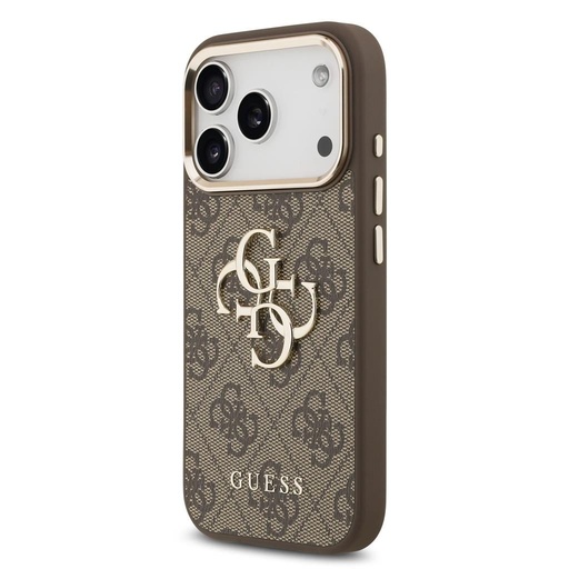 Guess PU Leather 4G Metal Logo Gold Frame iPhone 17 Pro (Barna)