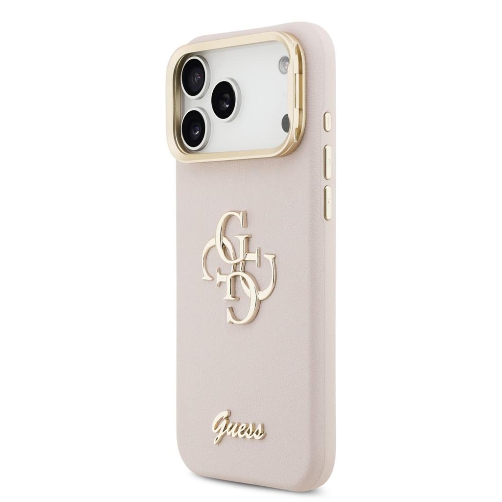 Guess PU Grained 4G Logo Stand Camera Frame iPhone 17 Pro Max (Rózsaszín)