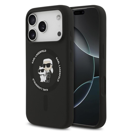 Karl Lagerfeld Liquid Silicone Karl and Choupette MagSafe tok iPhone 17 Pro Max (Fekete) - KLHMP17XSCMKCRHK