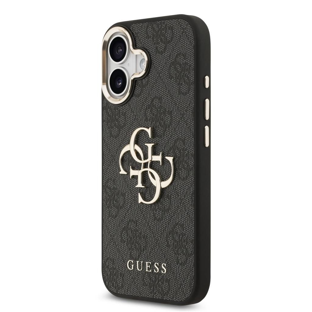 Guess PU Leather 4G Metal Logo Gold Frame tok iPhone 17 (Fekete)