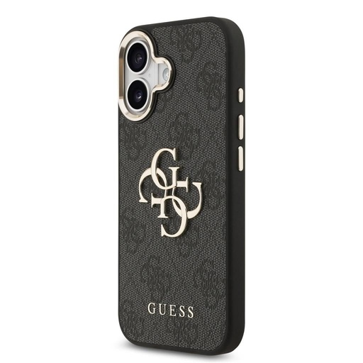 Guess PU Leather 4G Metal Logo Gold Frame tok iPhone 17 (Fekete)