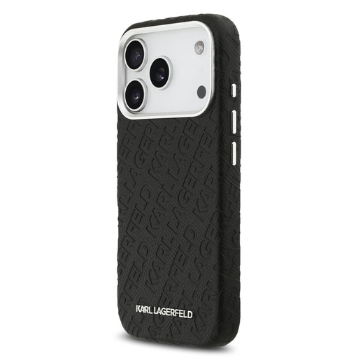 Karl Lagerfeld Grained PU Repeated Logo MagSafe tok iPhone 17 Pro (Fekete)