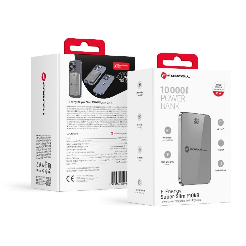 Forcell F-Energy SuperSlim F10K8 MagSafe power bank 15W 10000 mAh (Szürke)