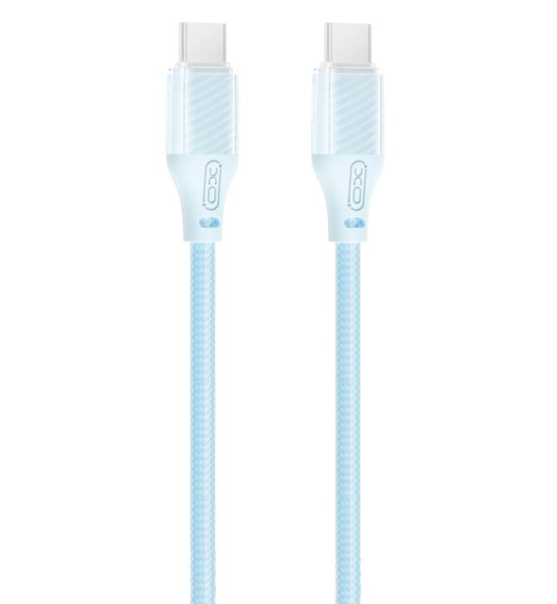 XO NB-Q291B Type-C-Type-C adatkábel (Kék) - 60W, szőtt bevonat, átlátszó ház