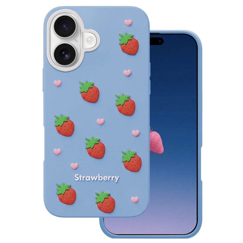 Apple iPhone 16 / iPhone 17 Strawberry hátlap tok (Kék)