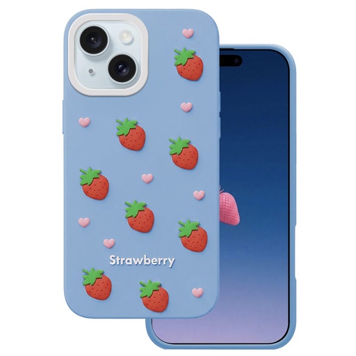 Apple iPhone 13 / iPhone 14 / iPhone 15 Strawberry hátlap tok (Kék)