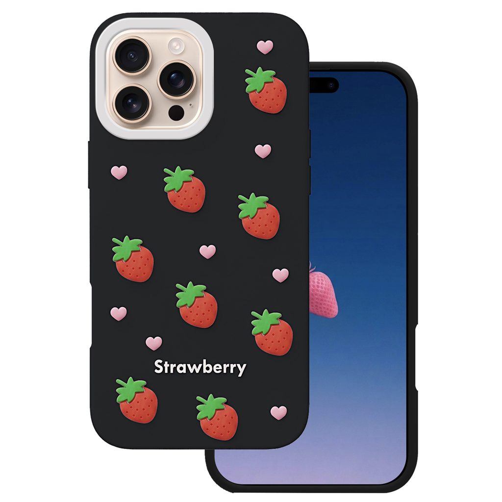 Apple iPhone 16 Pro Strawberry hátlap tok (Fekete)
