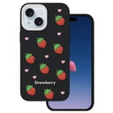 Apple iPhone 13 / iPhone 14 / iPhone 15 Strawberry hátlap tok (Fekete)