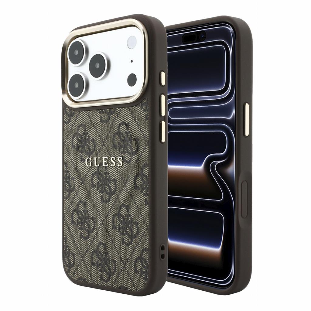 Apple iPhone 18 Pro Max Guess Leather 4G Gold Frame Embossed MagSafe bőr védőtok (Barna) (GUHMP18XP4MSEGCW)