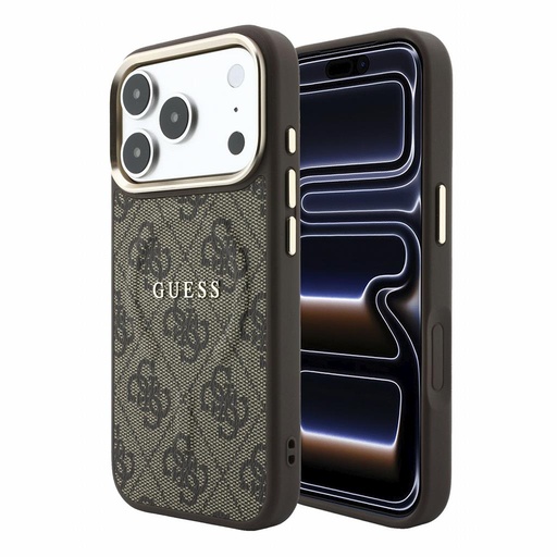 Apple iPhone 18 Pro Max Guess Leather 4G Gold Frame Embossed MagSafe bőr védőtok (Barna) (GUHMP18XP4MSEGCW)