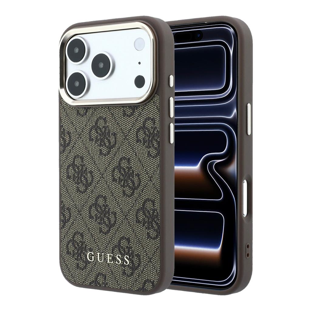 Apple iPhone 18 Pro Max Guess Leather 4G Gold Frame MagSafe bőr védőtok (Barna) (GUHMP18XG4GFCW)
