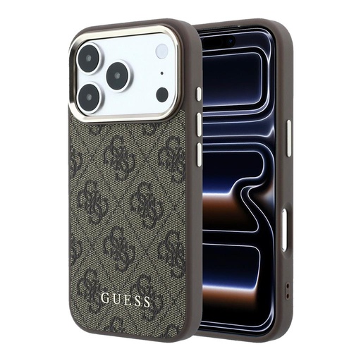 Apple iPhone 18 Pro Max Guess Leather 4G Gold Frame MagSafe bőr védőtok (Barna) (GUHMP18XG4GFCW)