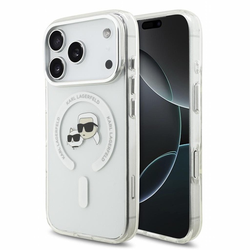 Apple iPhone 18 Pro Karl Lagerfeld IML and Choupette Heads Metal Frame MagSafe védőtok (Fehér)