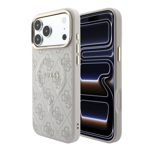 Apple iPhone 18 Pro Guess Leather 4G Gold Frame Embossed MagSafe bőr védőtok (Rózsaszín) (GUHMP18LP4MSEGCP)