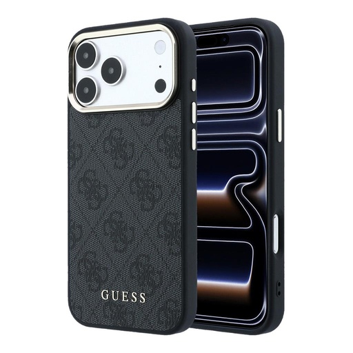 Apple iPhone 18 Pro Guess Leather 4G Gold Frame MagSafe bőr védőtok (Fekete) (GUHMP18LG4GFCK)