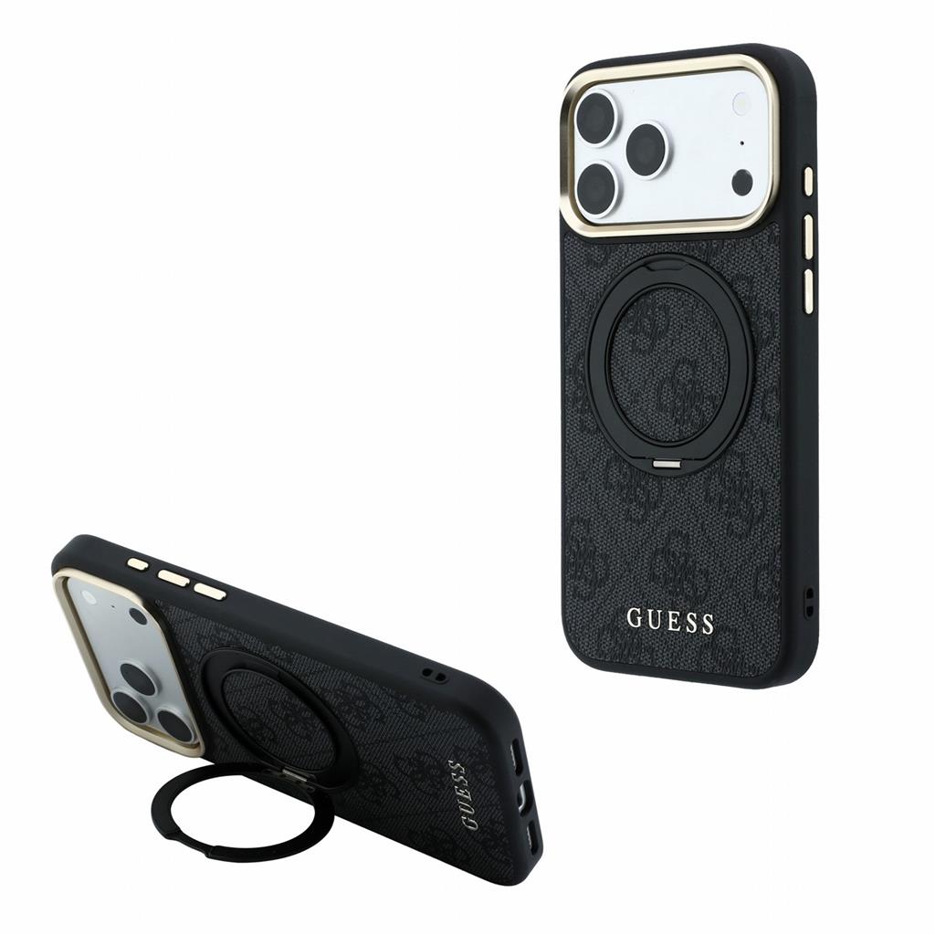 Apple iPhone 18 Pro Guess 4G Ring Stand MagSafe védőtok (Fekete) (GUHMP18L6PS4RSCLK)