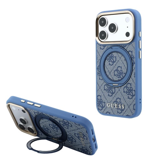 Apple iPhone 18 Pro Guess 4G Ring Stand MagSafe védőtok (Kék) (GUHMP18L6PS4RSCLB)