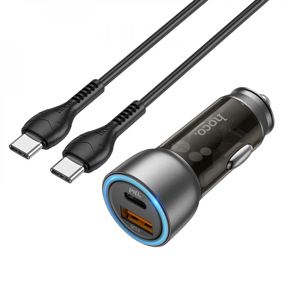 [6931474782762] Hoco NZ8 Car charger, 43W, PD25W,QC3.0, Type-C-Lightning with cable brown