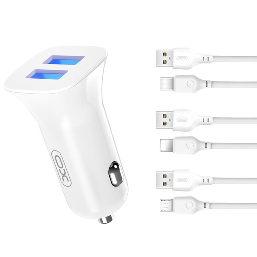 XO TZ10 autós töltő (Fekete) – 2×USB, Lightning kábel, dual port, 12W