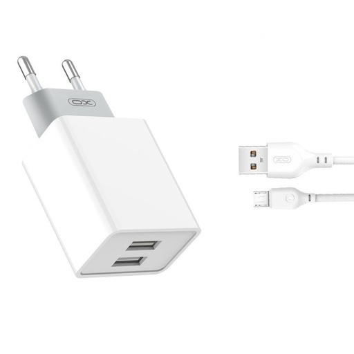 XO L65 2.4A töltő (Fehér) – dupla USB csatlakozó, Lightning kábellel