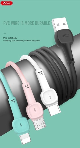 XO NB132 micro USB adatkábel Macaron (Fehér) – merevített vég