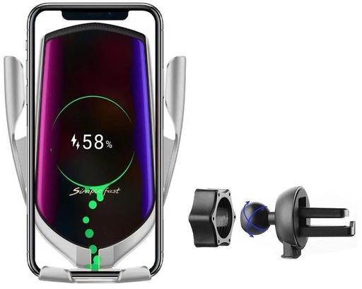 R1 autós tartó (szellőzőre), vezeték nélküli autós tartó/töltő automatikus szorító intelligens érzékelővel (10W), ezüst