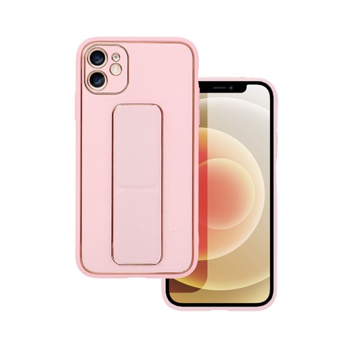 Apple iPhone 12/12 Pro bőr védőtok kihúzható állvánnyal, mágneses autós tartó kompatibilis (Rózsaszín)
