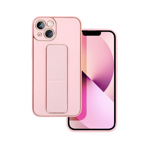 Apple iPhone 13 bőr védőtok kihúzható állvánnyal, mágneses autós tartó kompatibilis (Rózsaszín)