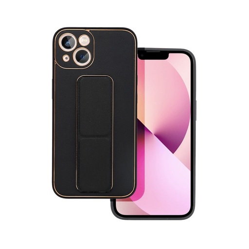 Apple iPhone 13 bőr védőtok kihúzható állvánnyal, mágneses autós tartó kompatibilis (Fekete)