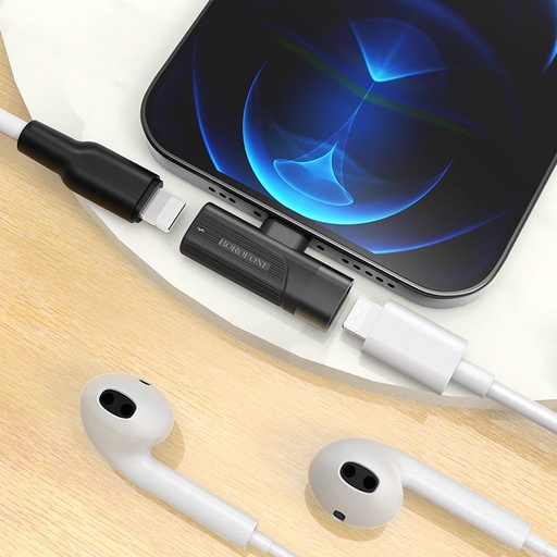 Borofone BV14 lightning adapter, Dual Lightning digitális audio konverter, fekete