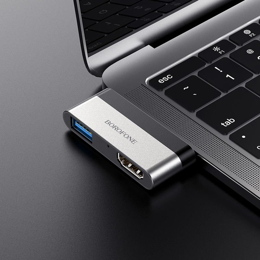 Borofone DH2 HDMI adapter, adapter USB-C HDMI + USB3.0, alumínium ötvözet, széles körű kompatibilitás, fekete