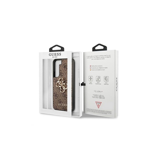 Samsung Galaxy S22+ Guess PU 4G Metal Logo tok (Barna) - GUHCS22M4GMGBR