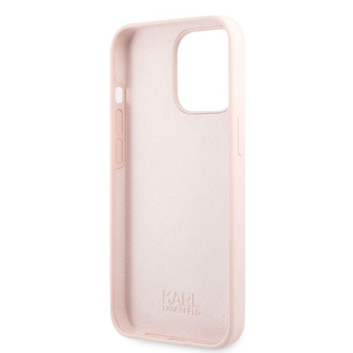 Apple iPhone 13 Pro Karl Lagerfeld Liquid Silicone Karl Head tok (Világos rózsaszín) – KLHCP13LSLKHP