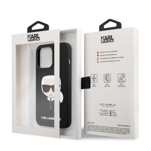 Apple iPhone 13 mini Karl Lagerfeld Liquid Silicone Karl Head tok (Fekete) – KLHCP13SSLKHBK