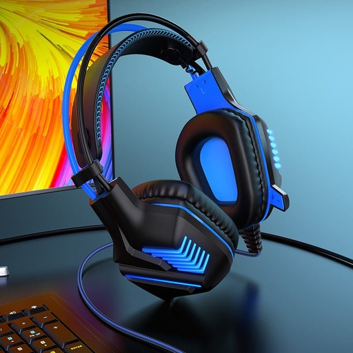 Borofone BO101 gamer fejhallgató,mikrofonnal, USB-A+USB-A+ 3.5mm csatlakozóval, led fénnyel, kék