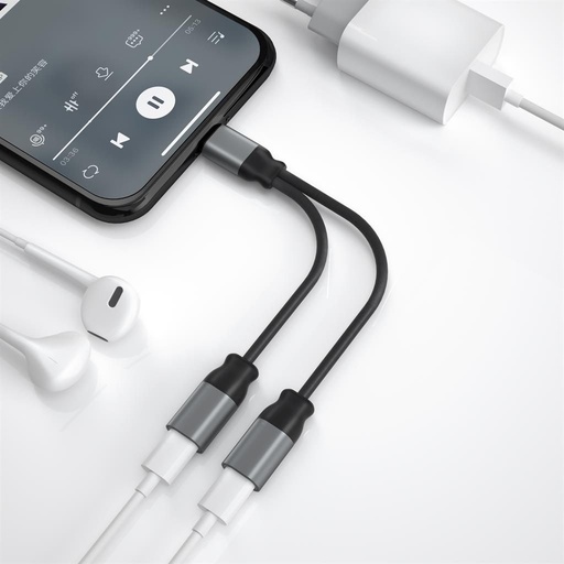 XO NBR160A Lightning audio adapter (Fekete) – dupla Lightning csatlakozó mikrofonnal