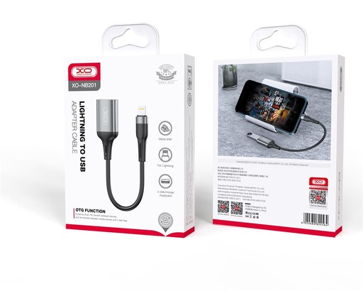XO NB201 lightning adapter Lightning-USB-A átalakító, 150mm-es káblehosszal, fekete