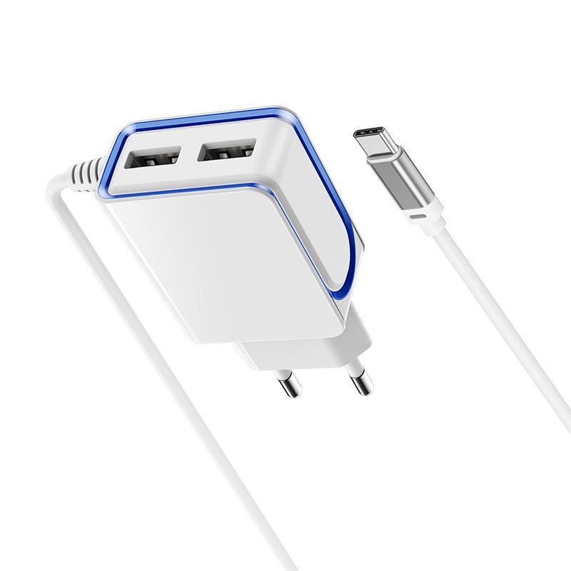 Borofone BA35A hálózati töltő (2 USB port), lightning kábel, 5V 2,1A, fehér