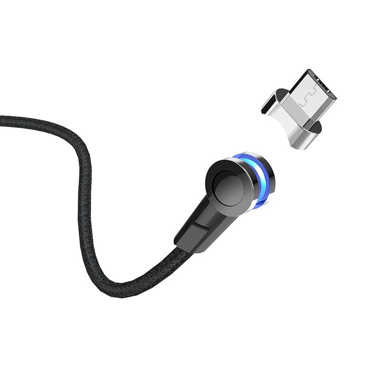 Hoco S8 microUSB kábel (mágneses töltővég), mágneses, szövet, cink ötvözet, 1,2m, 3A, fekete