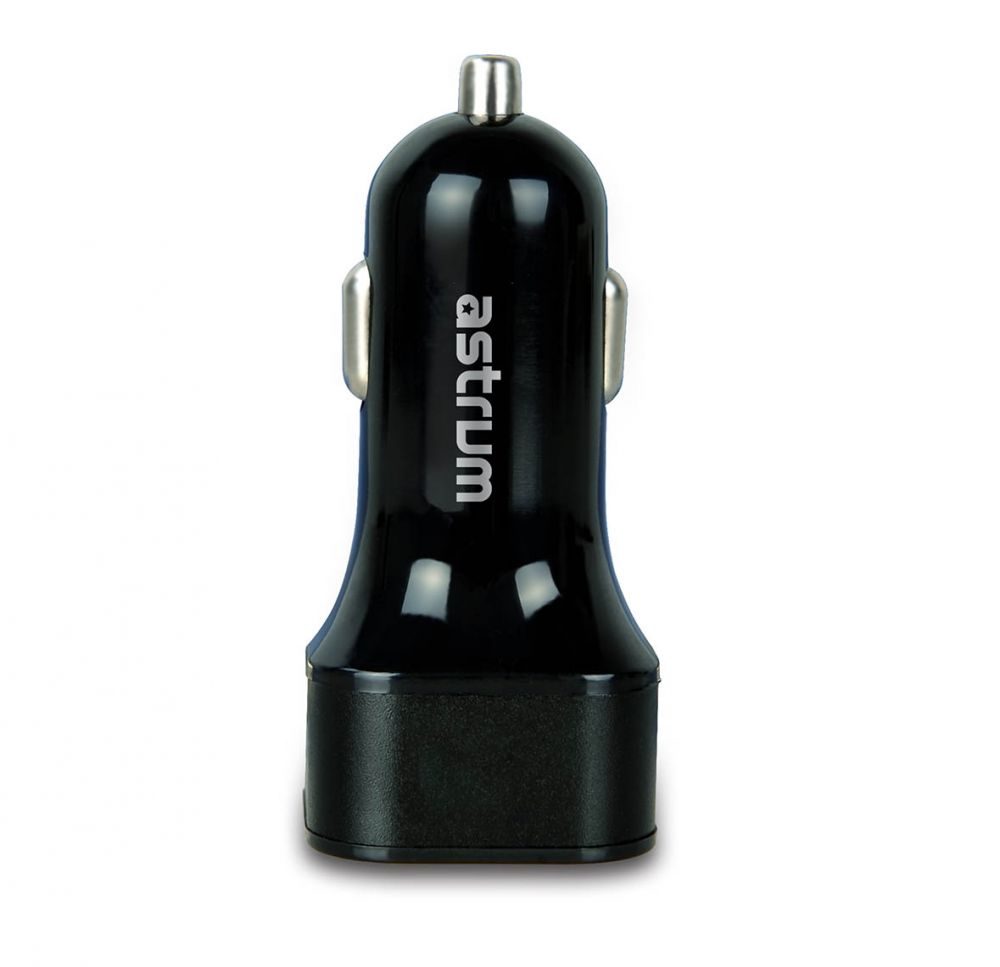 Astrum autós töltő (2 USB port, microUSB kábel), 4,8A, fekete