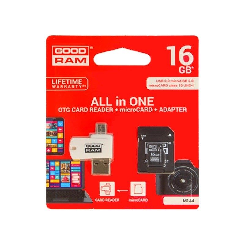 Goodram microSDHC + adapter + OTG olvasó 16GB class10 memóriakártya